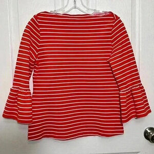 ADOLFO DOMINGUEZ Orange and White Striped Tiered Sleeve Top | size medium